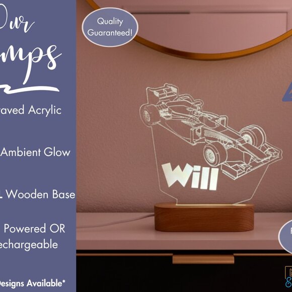 Personalized Race Car Name Lamp | Custom LED Cloud Decor for Kids & Toddlers - Picture 3 of 8